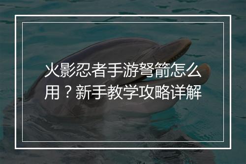 火影忍者手游弩箭怎么用？新手教学攻略详解