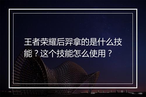 王者荣耀后羿拿的是什么技能？这个技能怎么使用？
