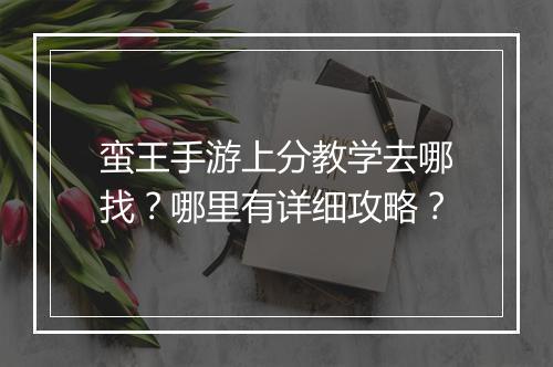 蛮王手游上分教学去哪找？哪里有详细攻略？
