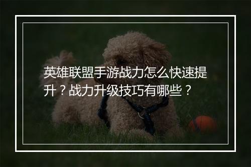 英雄联盟手游战力怎么快速提升？战力升级技巧有哪些？