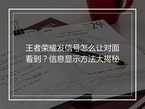 王者荣耀发信号怎么让对面看到？信息显示方法大揭秘