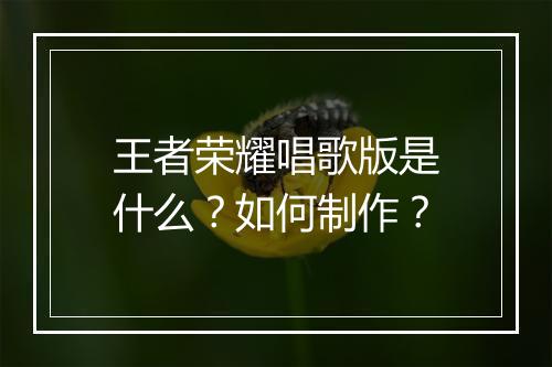 王者荣耀唱歌版是什么？如何制作？
