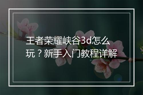王者荣耀峡谷3d怎么玩？新手入门教程详解