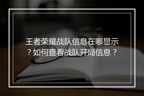 王者荣耀战队信息在哪显示？如何查看战队开局信息？