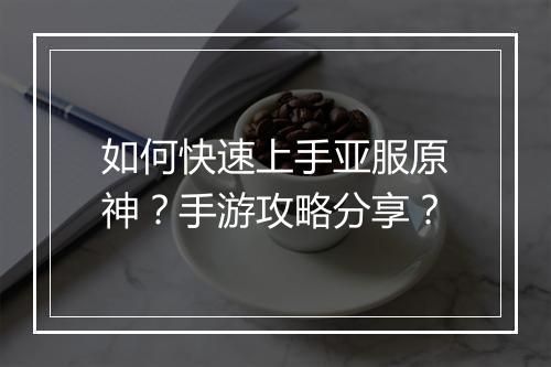 如何快速上手亚服原神？手游攻略分享？