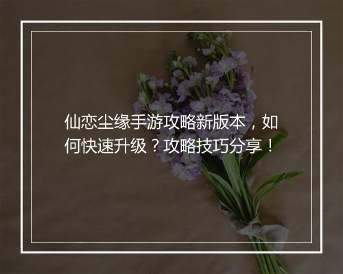 仙恋尘缘手游攻略新版本，如何快速升级？攻略技巧分享！