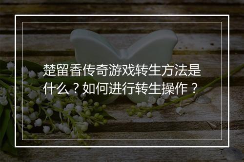 楚留香传奇游戏转生方法是什么？如何进行转生操作？