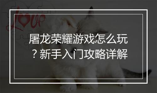 屠龙荣耀游戏怎么玩？新手入门攻略详解