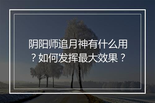 阴阳师追月神有什么用？如何发挥最大效果？