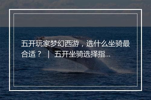 五开玩家梦幻西游，选什么坐骑最合适？ ｜ 五开坐骑选择指南