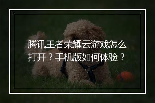腾讯王者荣耀云游戏怎么打开？手机版如何体验？