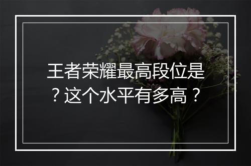 王者荣耀最高段位是？这个水平有多高？