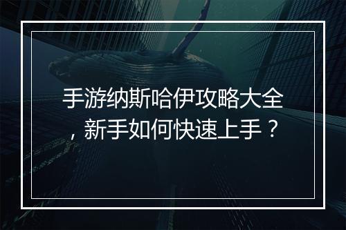 手游纳斯哈伊攻略大全，新手如何快速上手？