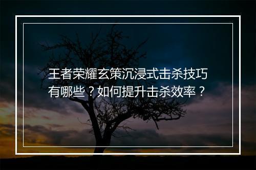 王者荣耀玄策沉浸式击杀技巧有哪些？如何提升击杀效率？