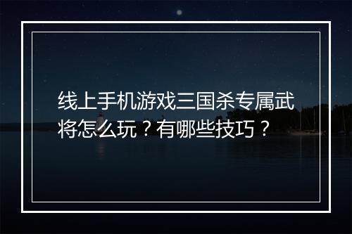 线上手机游戏三国杀专属武将怎么玩？有哪些技巧？