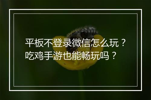 平板不登录微信怎么玩？吃鸡手游也能畅玩吗？