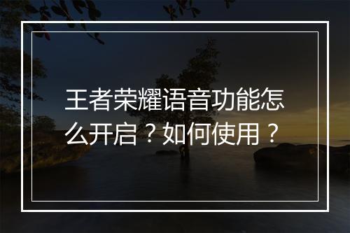 王者荣耀语音功能怎么开启？如何使用？