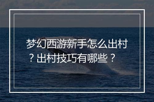 梦幻西游新手怎么出村？出村技巧有哪些？