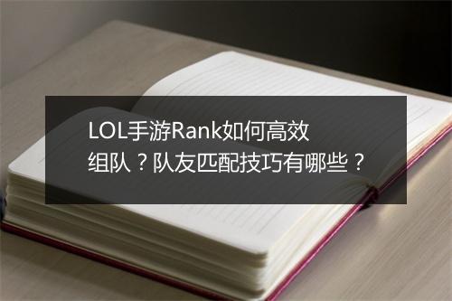 LOL手游Rank如何高效组队？队友匹配技巧有哪些？