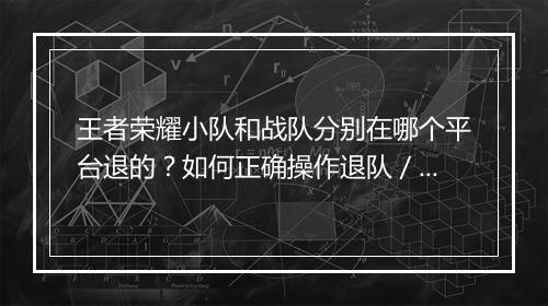 王者荣耀小队和战队分别在哪个平台退的？如何正确操作退队／战队？