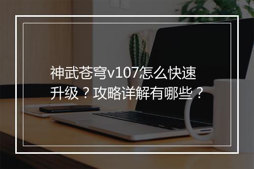 神武苍穹v107怎么快速升级？攻略详解有哪些？