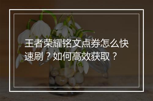 王者荣耀铭文点券怎么快速刷？如何高效获取？