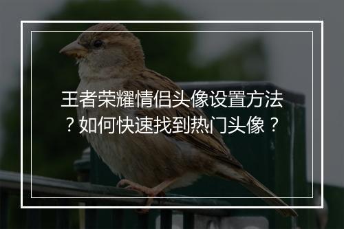 王者荣耀情侣头像设置方法？如何快速找到热门头像？