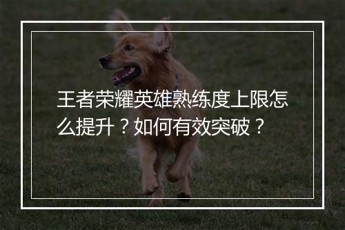 王者荣耀英雄熟练度上限怎么提升？如何有效突破？