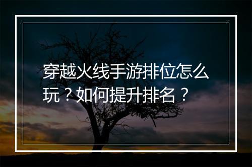 穿越火线手游排位怎么玩？如何提升排名？