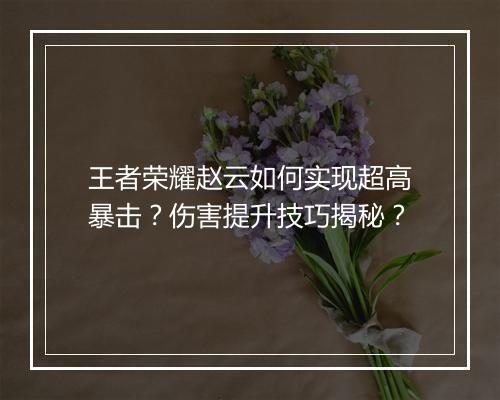 王者荣耀赵云如何实现超高暴击？伤害提升技巧揭秘？