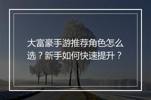 大富豪手游推荐角色怎么选？新手如何快速提升？