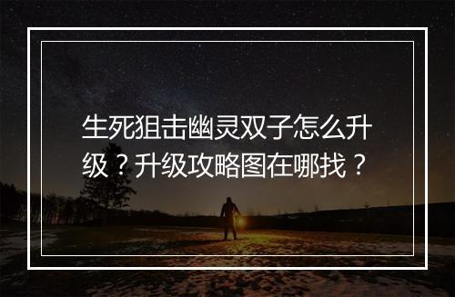 生死狙击幽灵双子怎么升级？升级攻略图在哪找？
