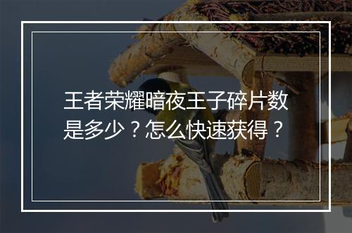王者荣耀暗夜王子碎片数是多少？怎么快速获得？