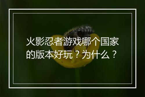 火影忍者游戏哪个国家的版本好玩？为什么？