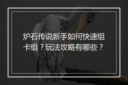 炉石传说新手如何快速组卡组？玩法攻略有哪些？