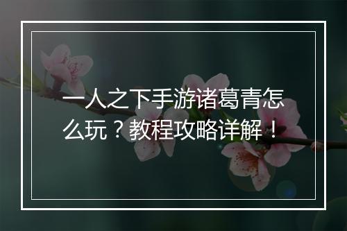 一人之下手游诸葛青怎么玩？教程攻略详解！