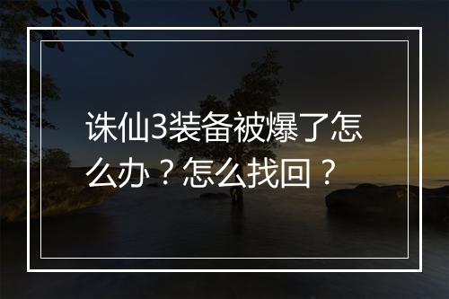 诛仙3装备被爆了怎么办？怎么找回？