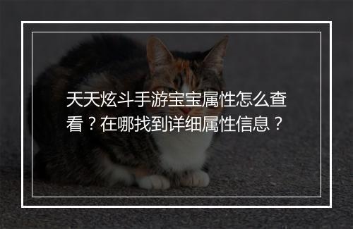 天天炫斗手游宝宝属性怎么查看？在哪找到详细属性信息？