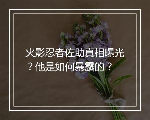 火影忍者佐助真相曝光？他是如何暴露的？