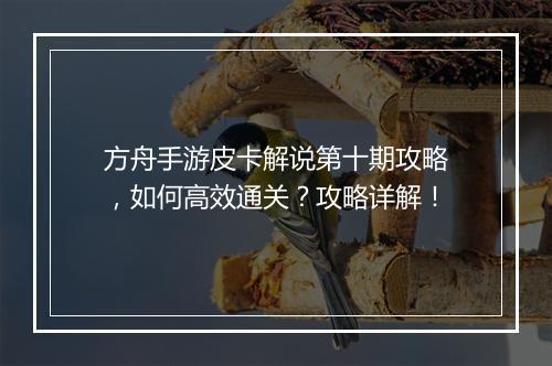 方舟手游皮卡解说第十期攻略，如何高效通关？攻略详解！