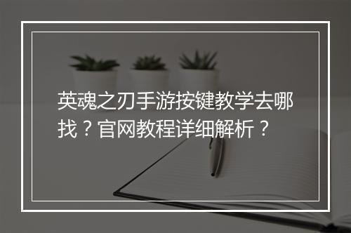英魂之刃手游按键教学去哪找？官网教程详细解析？