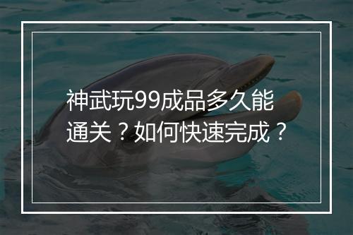 神武玩99成品多久能通关？如何快速完成？