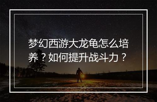 梦幻西游大龙龟怎么培养？如何提升战斗力？