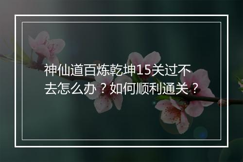 神仙道百炼乾坤15关过不去怎么办？如何顺利通关？