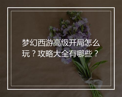 梦幻西游高级开局怎么玩？攻略大全有哪些？