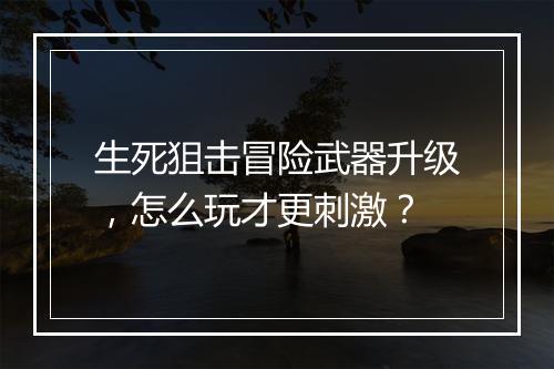 生死狙击冒险武器升级，怎么玩才更刺激？