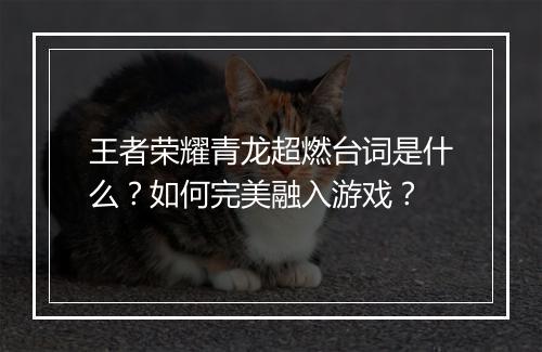 王者荣耀青龙超燃台词是什么？如何完美融入游戏？