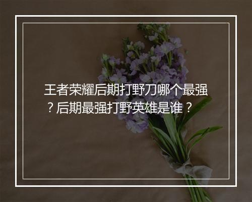 王者荣耀后期打野刀哪个最强？后期最强打野英雄是谁？