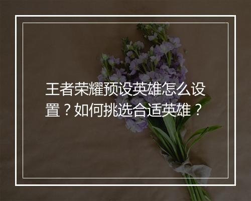 王者荣耀预设英雄怎么设置？如何挑选合适英雄？