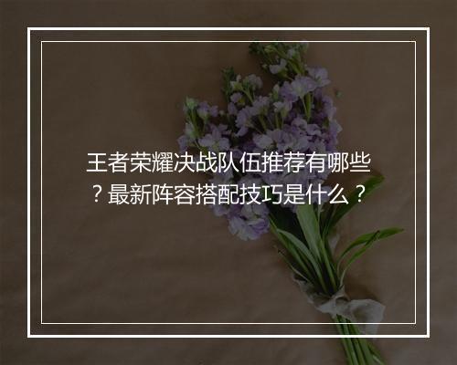 王者荣耀决战队伍推荐有哪些？最新阵容搭配技巧是什么？